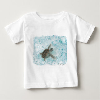 カメの水彩画の絵画 ベビーTシャツ