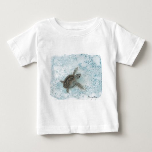 カメの水彩画の絵画 ベビーTシャツ (正面)