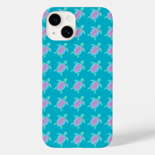 カメの水彩画風デザインのアクアピンク Case-Mate iPhone 14ケース