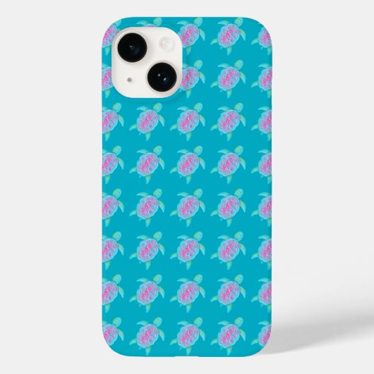 カメの水彩画風デザインのアクアピンク Case-Mate iPhoneケース (裏面)