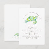 カメの水彩画 | 海の生き物 ベビーシャワー 招待状 (正面/裏面)