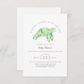 カメの水彩 |海ライフ赤ちゃんシャワー 招待状 (正面/裏面)