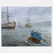 カメの潜水艦 フリースブランケット (正面(横))