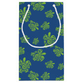 カメの緑および青のパーティーの物 スモールペーパーバッグ (裏面)