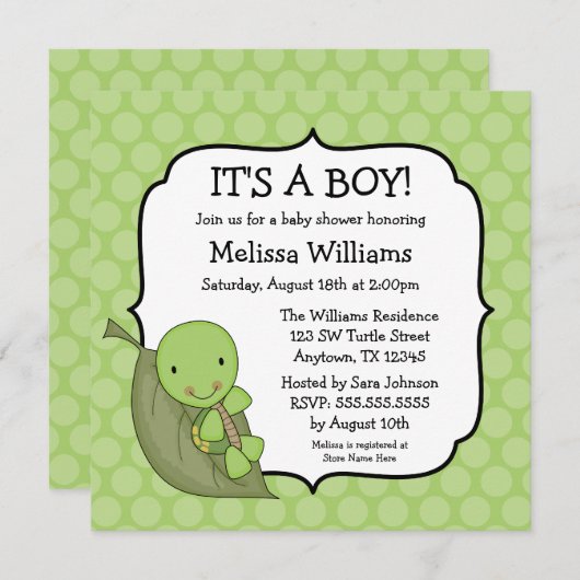 カメの緑の点のベビーシャワー招待状 招待状 (正面/裏面)