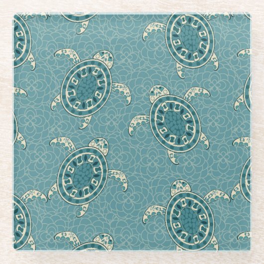 カメの背景 ガラスコースター (正面)