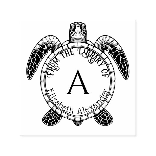 カメの腹側から見た名前イニシャル図書館の本 セルフインキングスタンプ (デザイン)