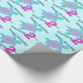カメの芸術のピンクの水の年齢の名前の第2誕生日の覆い ラッピングペーパー (角)