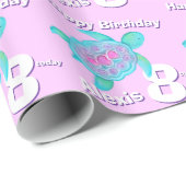 カメの芸術の年齢および名前の第8誕生日の覆い ラッピングペーパー (ロールコーナー)