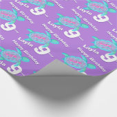 カメの芸術の年齢および名前の第9誕生日の覆い ラッピングペーパー (角)