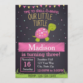 カメの誕生日の招待状(ピンク) 招待状