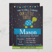 カメの誕生日の招待状(青い) 招待状 (正面/裏面)