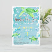 カメの誕生日招待状 招待状 (スタンド正面)