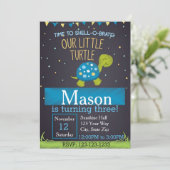 カメの誕生日招待状（青） 招待状 (スタンド正面)