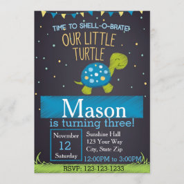 カメの誕生日招待状（青） 招待状