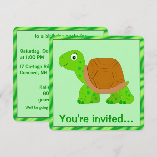 カメの誕生日 招待状 (正面/裏面)
