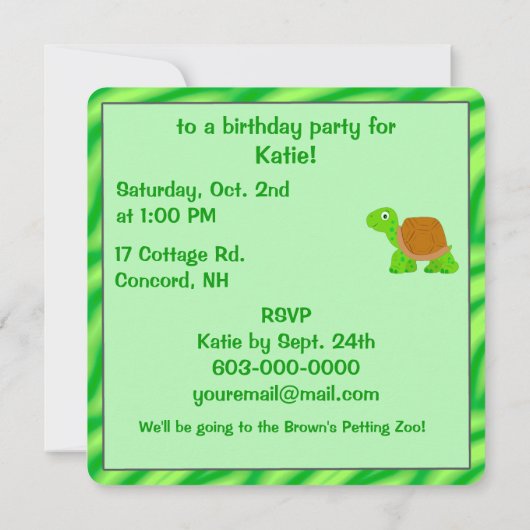 カメの誕生日 招待状 (裏面)