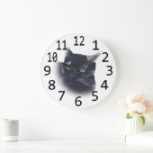 カメの貝猫の顔の頭部の絵画の柱時計 ラージ壁時計 (ホーム)