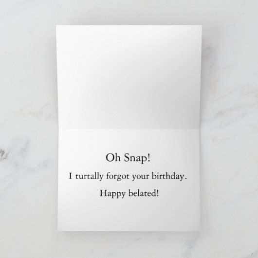 カメの遅れて届く誕生日カード カード (内部)