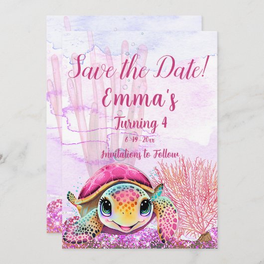 カメの4歳の誕生日、海の中 セーブザデート (正面/裏面)