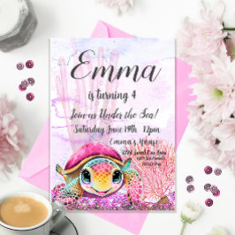カメの4歳誕生日、海の中 招待状