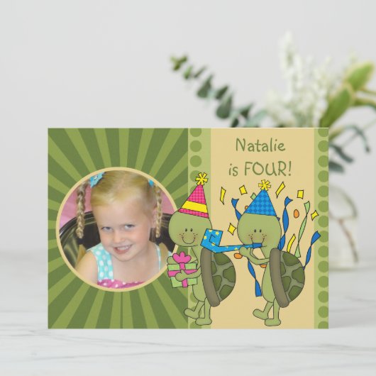 カメは子供の誕生日をカスタマイズ 招待状 (スタンド正面)