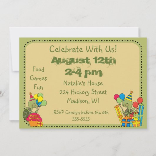 カメは子供の誕生日をカスタマイズ 招待状 (裏面)