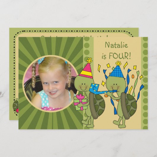 カメは子供の誕生日をカスタマイズ 招待状 (正面/裏面)