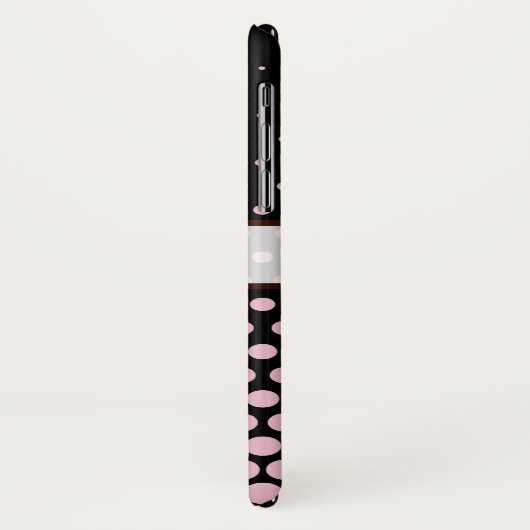 カメオのピンクの水玉模様のエレガントでモダンな黒 Case-Mate iPhoneケース (裏面/左)