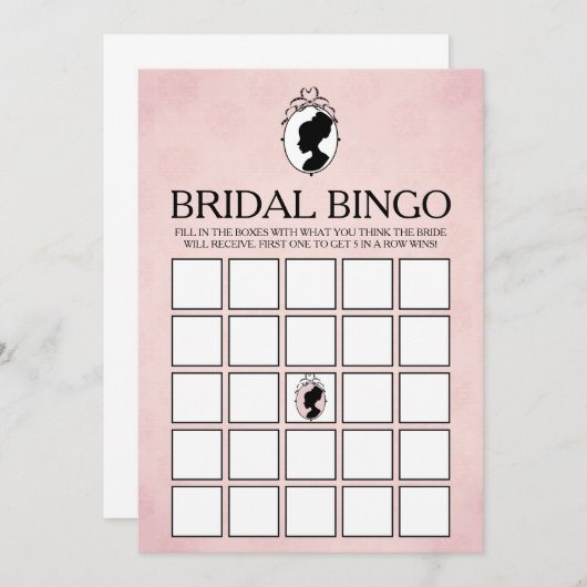 カメオビクトリアンブライダルシャワービンゴゲームカード 招待状 (正面/裏面)