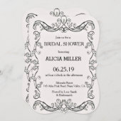 カメオピンクフランスのつる植物フレームブライダルカップルのシャワー 招待状 (正面/裏面)