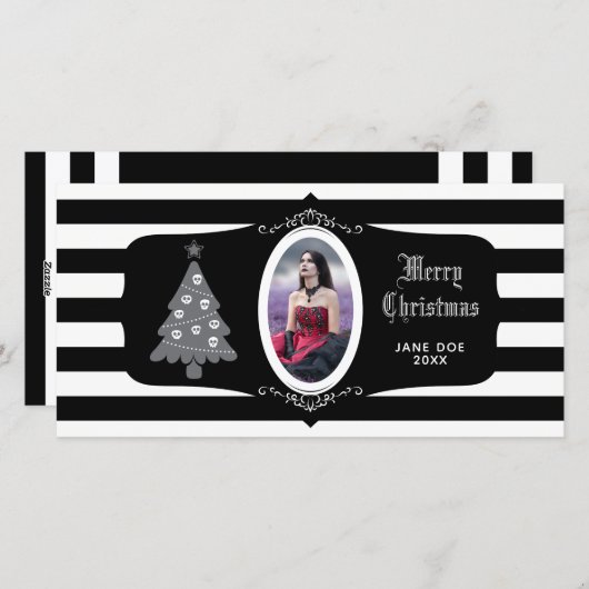 カメオフォトカード付きゴシック風クリスマスツリー シーズンカード (正面/裏面)