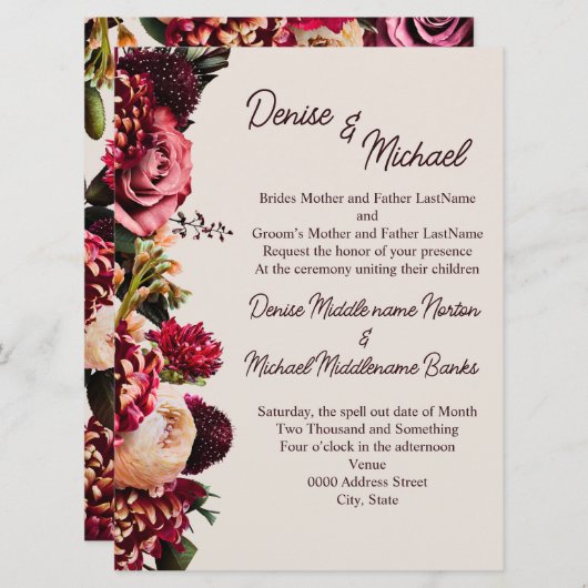 カメオベージュの菊 招待状 (正面/裏面)