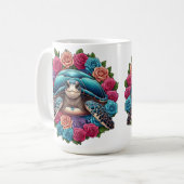 カメカラフルイラストレーションに囲まれたバラ コーヒーマグカップ (正面左)