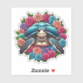 カメカラフルイラストレーションに囲まれたバラ シール (シート)