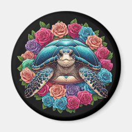 カメカラフルイラストレーションに囲まれたバラ マグネット