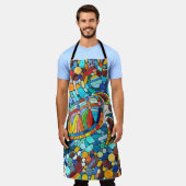 カメカラフルモザイク美術 エプロン (着用した状態)