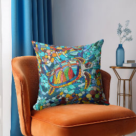カメカラフルモザイク美術 クッション