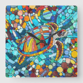 カメカラフルモザイク美術 スクエア壁時計 (正面)