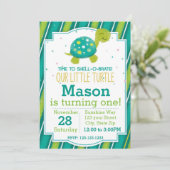 カメストライプの誕生日招待状（緑） 招待状 (スタンド正面)