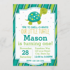 カメストライプの誕生日招待状（緑） 招待状