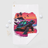 カメハワイアンシータートルズハワイビーチサンセット ゴルフタオル (インサイチュ)