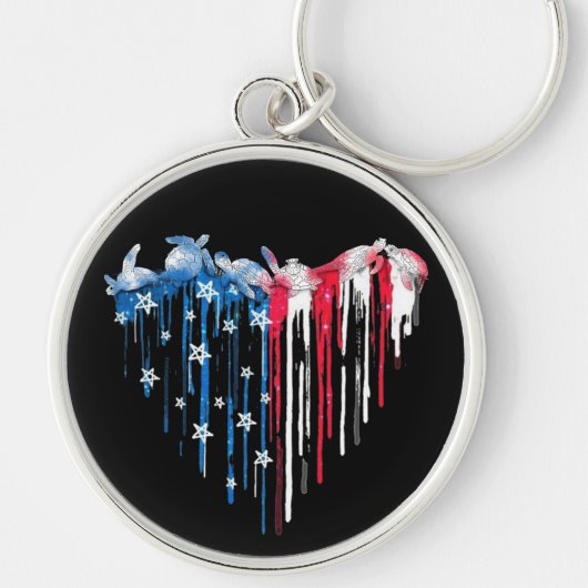 カメハート水彩Tシャツかわいい動物ハート キーホルダー (正面)