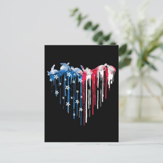 カメハート水彩Tシャツかわいい動物ハート ポストカード (スタンド正面)