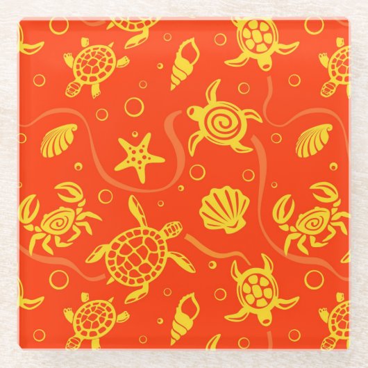 カメパターン ガラスコースター (正面)