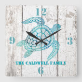 カメビーチハウスウッドルックウォールクロック スクエア壁時計 (正面)