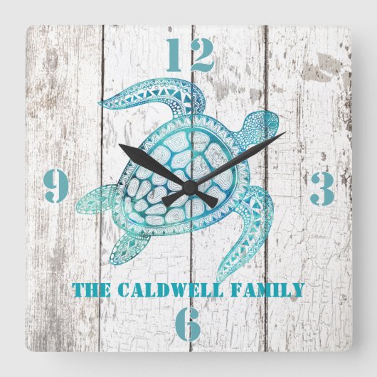 カメビーチハウスウッドルックウォールクロック スクエア壁時計 (正面)