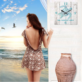 カメビーチハウスウッドルックウォールクロック スクエア壁時計