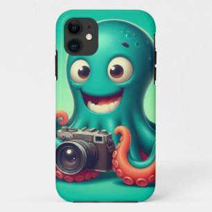 カメラおもしろいを持つタコ iPhone 11 ケース