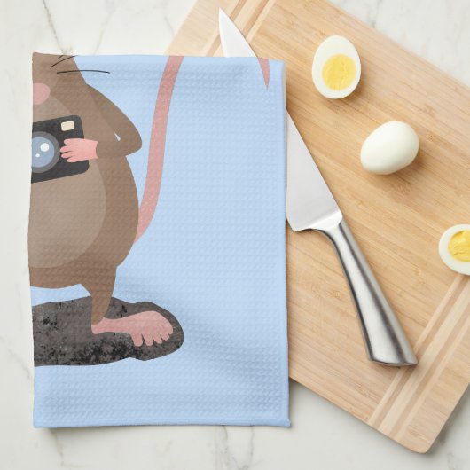 カメラおもしろいマンガイラストレーション付きネズミ キッチンタオル (四つ折り)